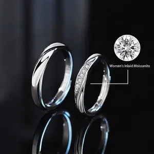 S925 sterling silver couple rings with intertwined design and moissanite stone