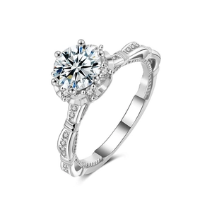 Bague rose princesse en argent sterling S925 avec une pierre brillante en moissanite ronde