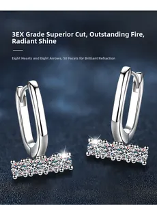 Macro shot of U-shaped silver earring with 3EX cut diamonds and 58 facets detail