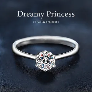 Classic 925 Sterling Silver Moissanite Ring For Women Six-Prong Round Cut Moissanite Engagement Ring With GRA Certificate D Color VVS1 Minimalist Jewelry