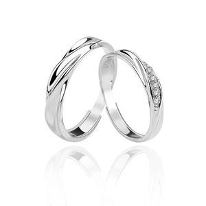 S925 sterling silver couple rings with twisted rope texture and adjustable open bands