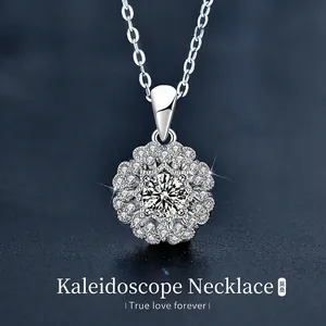 Collier Kaléidoscope en Argent Sterling 925 pour Femmes Pendentif Pétale de Fleur Forme de Cœur Choker en Strass