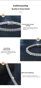 Dettaglio macro del bracciale tennis Moissanite con castone a quattro griffe e finitura lucida