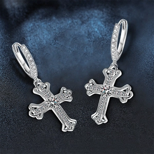 Elegant 925 sterling silver hoop earrings with shimmering moissanite cross pendants