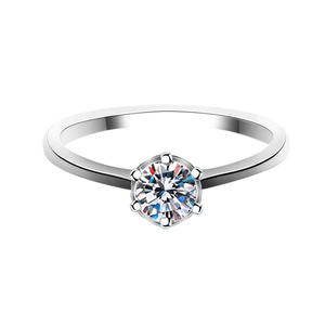 Classic six-prong moissanite sterling silver ring with brilliant round cut stone