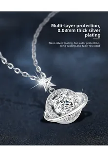 Macro detail of planet pendant with moissanite inlay and silver plating technology