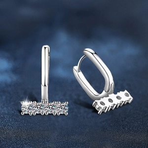 Elegant 925 sterling silver U-shaped moissanite earrings with minimalist pave charms