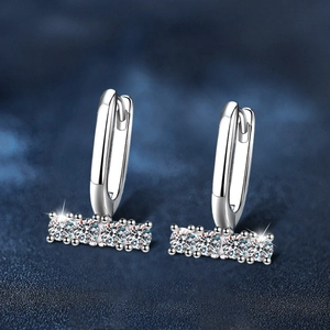 S925 sterling silver U-shaped hoop earrings with sparkling row-set moissanite stones