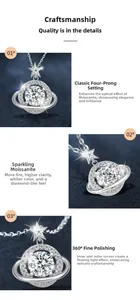 Detail of Moissanite planet pendant showing four-prong setting and 360-degree polish