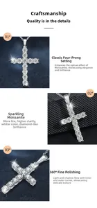 Macro view of 925 silver cross pendant with moissanite stones and four-claw setting