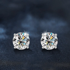 Classic round moissanite stud earrings in four-claw S925 sterling silver setting
