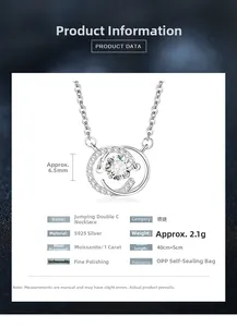 Detail showing 925 sterling silver necklace specs with a 1ct moissanite pendant