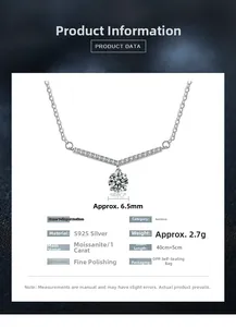 Spécification détaillée du collier en V en argent S925 avec moissanite de 1 carat