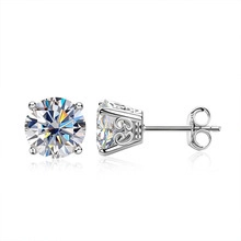 Classic 925 sterling silver moissanite stud earrings with four-prong setting