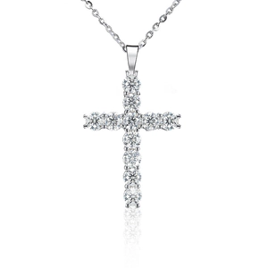 Classic 925 sterling silver cross pendant necklace with sparkling moissanite stones