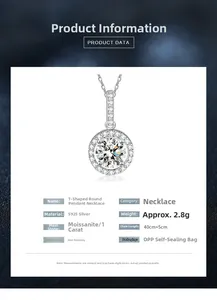 Détails du collier en argent 925 montrant les dimensions 40+5cm et moissanite 1ct
