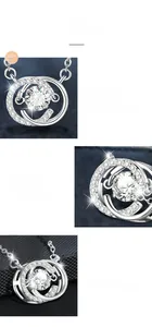 Macro view of 925 silver moissanite pendant featuring four-prong setting and dual-ring detail