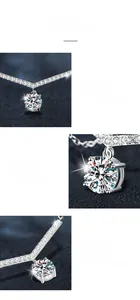 Détail du collier Moissanite en argent 925 avec serti à quatre griffes et pendentif en V