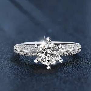 925 Sterling Silver Moissanite Ring For Women Exquisite Six Claw Round Cut Moissanite Solitaire Ring With GRA Certificate Wedding Party Jewelry