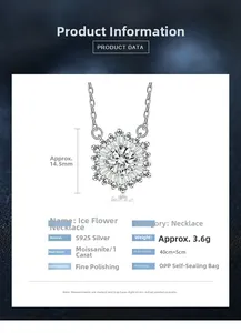 Macro detail of S925 sterling silver ice flower pendant with 1ct moissanite gemstone
