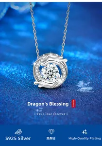 Macro detail of S925 sterling silver dragon necklace featuring a large moissanite pendant