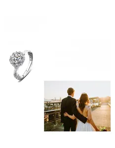 Vue détaillée d'une bague halo en moissanite argent 925 avec anneau torsadé pavé de diamants