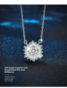 Macro shot of 925 sterling silver snowflake pendant with 3EX cut and 58 facets details