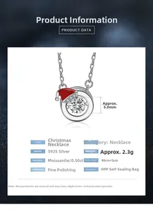 Detail specifications of S925 silver Christmas necklace with 0.5ct moissanite and red hat