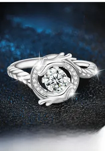 Detailed macro shot of S925 sterling silver dragon ring set with a Moissanite diamond