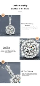 Détail du pendentif en moissanite argent 925 avec serti quatre griffes et fini poli