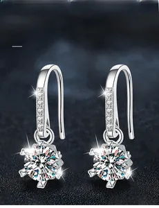 Detailed macro view of 925 sterling silver earrings with 3EX cut moissanite and 58 facets