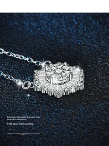 Macro close-up of S925 sterling silver snowflake pendant with radiant moissanite stone
