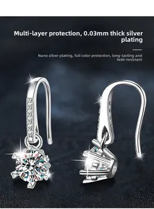 Macro detail of 925 silver moissanite earrings with 0.03mm nano-plating for color retention