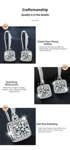 Macro shot of 925 silver halo earrings with square moissanite and four-prong setting