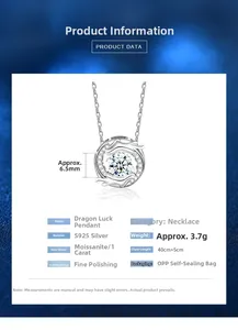 Specifications of S925 silver dragon necklace with 1ct moissanite pendant details