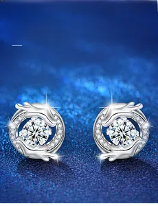 Macro shot of 925 silver dragon earrings with 3EX round cut brilliant moissanite stones