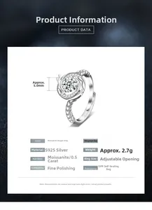 S925 silver dragon ring details with 0.5ct moissanite and adjustable open band size