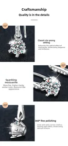 Macro detail of classic six-prong moissanite earrings with high fire and polished silver finish