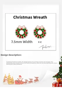 Detail view of 925 silver Christmas wreath stud earrings with red and green zircons