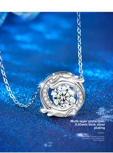 Close-up of 925 silver dragon necklace with moissanite pendant and nano plating
