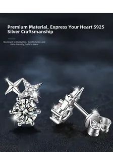 Detailed close-up of S925 sterling silver star stud earrings with brilliant zircon stones
