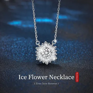 925 Sterling Silver Moissanite Ice Flower Snowflake Pendant Necklace D Color VVS1 Moissanite Fine Jewelry For Women