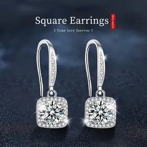 925 Sterling Silver Moissanite Square Halo Stud Earrings Round Brilliant Cut Gemstone Elegant Jewelry For Women With GRA Certificate
