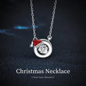 925 Sterling Silver Moissanite Christmas Necklace For Women Dancing Stone Round Pendant Festive Holiday Jewelry Gift