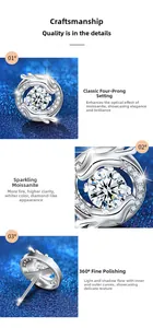 Detailed views of Moissanite stud earrings featuring 4-prong setting and polished silver