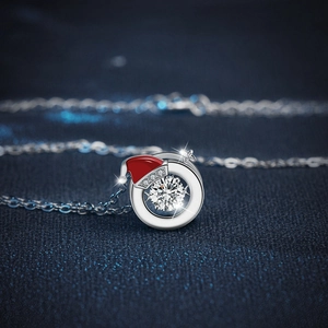 Dancing Moissanite Christmas hat necklace in 925 sterling silver with sparkling stone