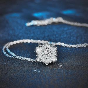 925 Sterling Silver Snowflake Necklace with Moissanite stone and D-color zircon pendant