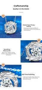Detail view of the 925 silver necklace featuring a four-prong set moissanite pendant