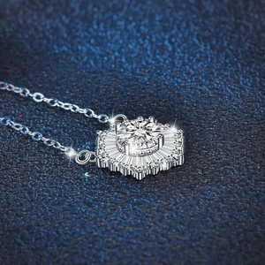 925 silver snowflake pendant necklace with D color moissanite on blue frosted background