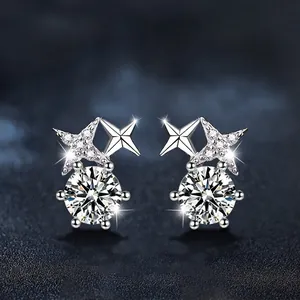 925 Sterling Silver Eight-pointed Star Stud Earrings For Women Brilliant Moissanite Small Geometric Light Luxury Earrings